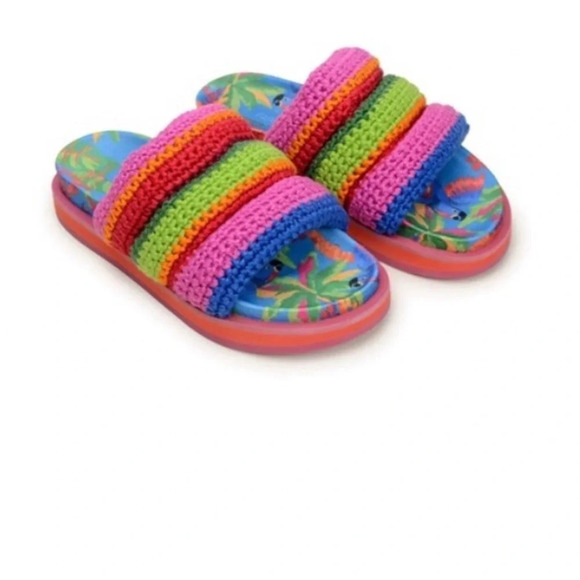 Farm Rio Blue Macaw Crochet Anatomic Slide Sandal - Picture 2 of 12